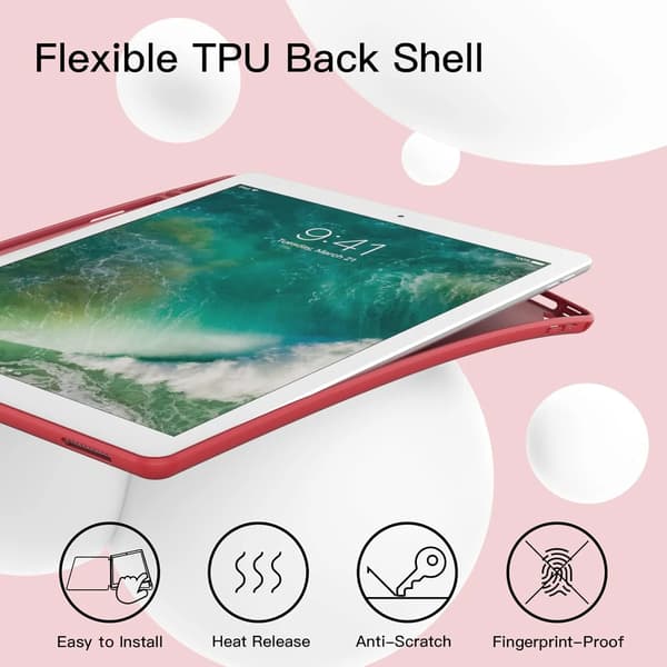 Rødt slankt etui til iPad Pro 12.9\" 1. / 2. generasjon (2015/2017) med blyantholder, TPU-bakside, magnetisk smartdeksel