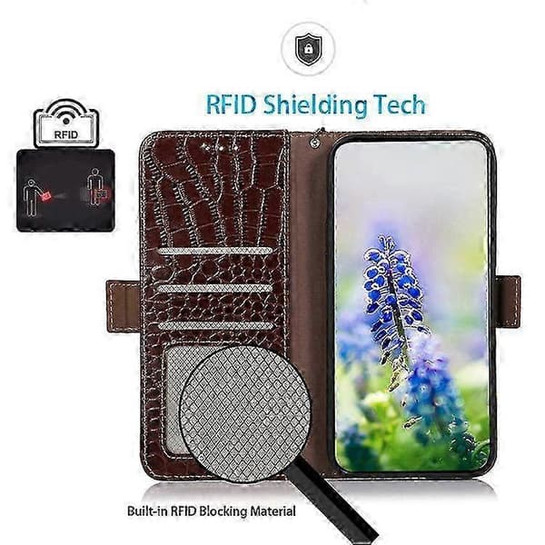 RFID Äkta Läderplånbok Telefonfodral Kompatibelt med iPhone 16 Plus Skal Brown