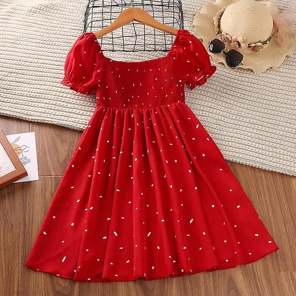 Kjol Barn Kortärmad Prinsessklänning RED 150cm