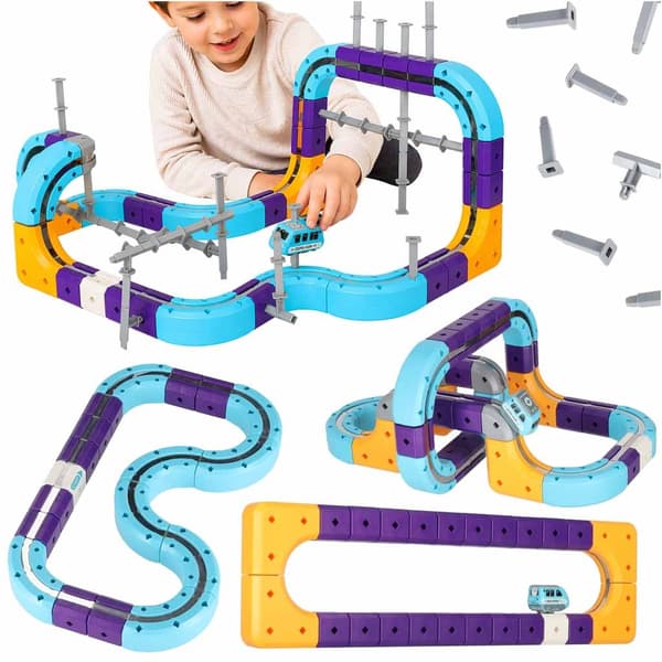 Magnetiska Byggklossar Bilbana Set, 87 delar, DIY Byggleksak för Barn