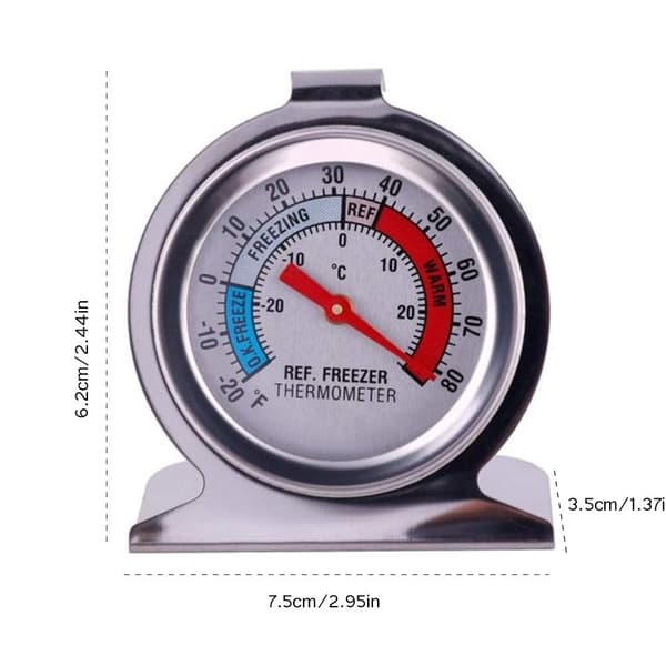 Køleskabstermometer med stor urskive og krog, frysertermometer