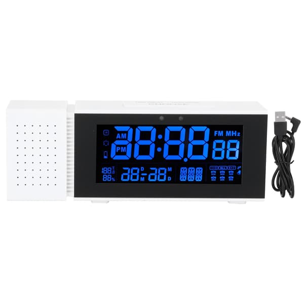 Multifunksjonell digital vekkerklokke, hvit, nattlys, menneskesensor, lydaktivert, 5V