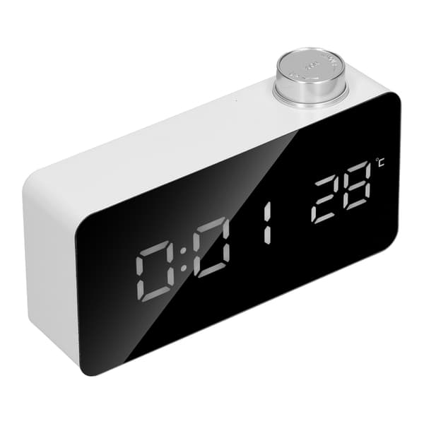 Digital vekkerklokke, LED speildisplay, justerbar slumrefunksjon, lysende, hvit