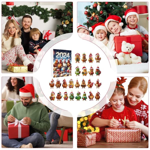 2D Akryl Kyllingpynt Adventskalender, Stil D, Nedtelling til Jul Dekorasjon