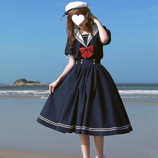 Cosplay Kjole Studenterstil DARK-BLUE S