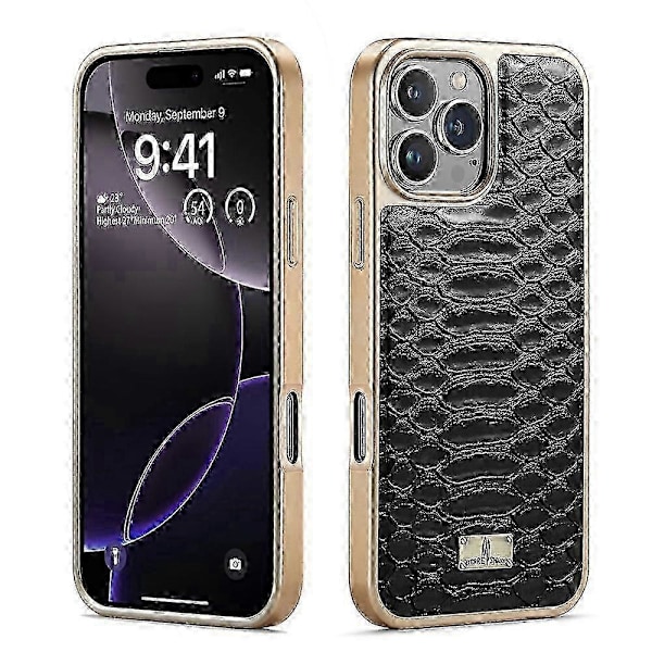 Fierre Shann Python Tekstur Elektroplettering PU Telefoncover Black For iPhone 16 Pro Max