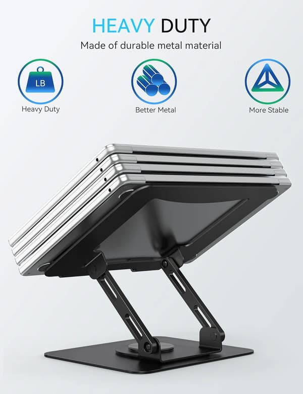 360° Roterende Laptopstander, Ergonomisk Metal Computer Riser, Justerbar Højde, Sammenklappelig, Ventileret, til 10-15.6\" Laptops - Sort
