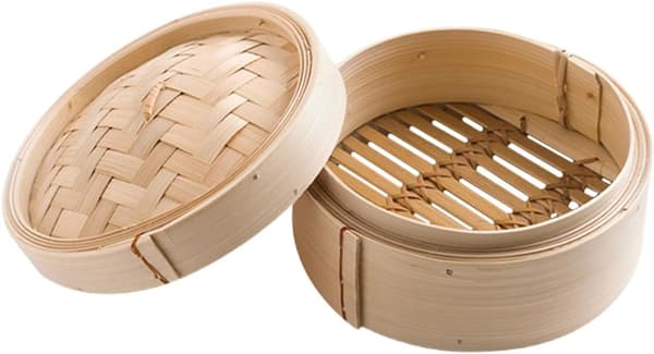 22 cm Naturlig Håndvevd Dampkurv med Lokk for Ris, Dumplings og Bao Buns
