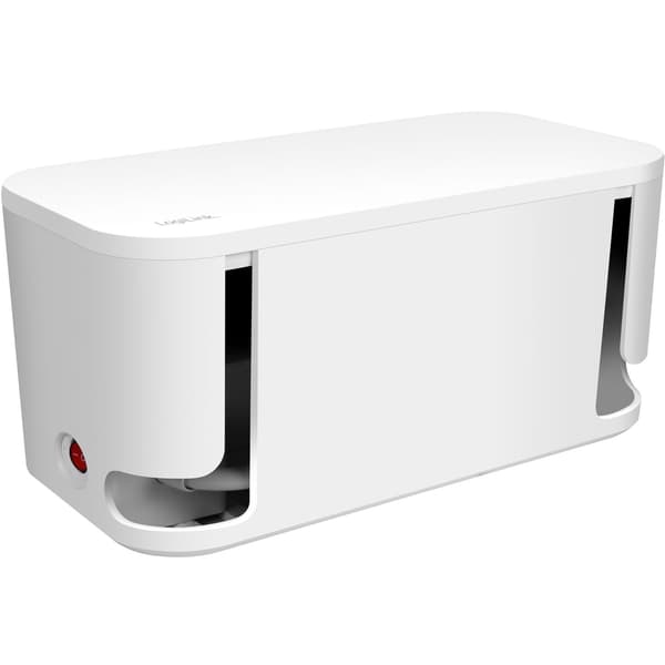 Kabelhåndteringsboks med strømskinne, 5 uttak, 3 USB-porter, hvit