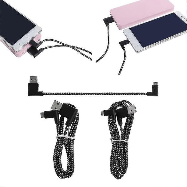 Nailonpunottu oikeakulmainen Micro USB -lataus- ja tiedonsiirtokaapeli Android-puhelimille
