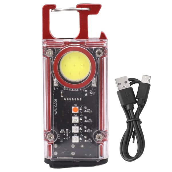 800LM COB Nøkkelring Arbeidslys, Oppladbar Mini LED Lommelykt, Flaskeåpner, Signallys, Rød