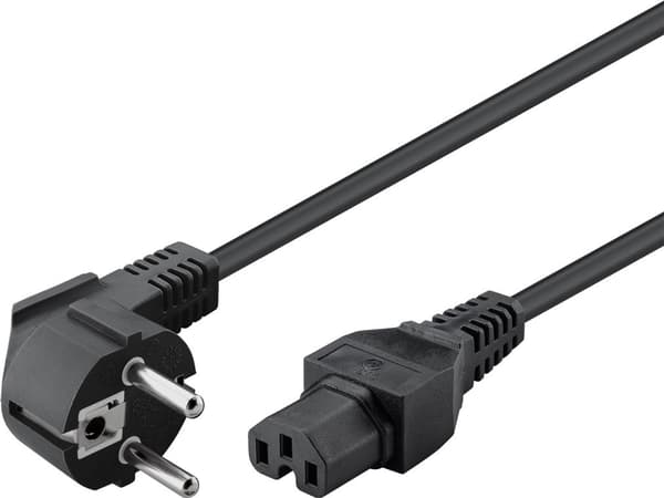 Strømkabel 2m Sort, C15-stik til CEE 7/7-stik, H05-RN-F3G, 10A 250V