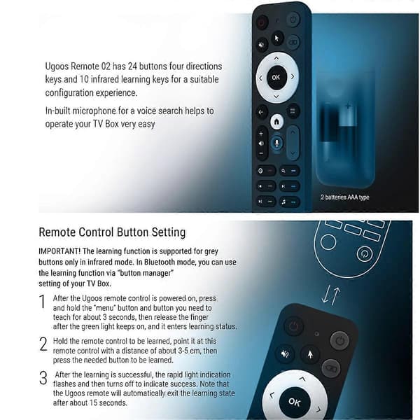 UR02 Bluetooth Stemmefjernbetjening Erstatning for UGOOS AM8 PRO AM6B AM6 PLUS X4 X4Q Cube Pro Extr