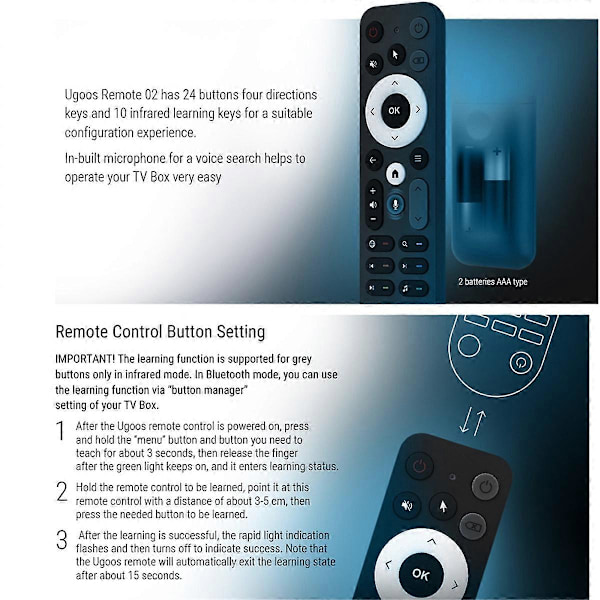 UR02 Bluetooth Stemmefjernkontroll Erstatning for UGOOS AM8 PRO AM6B AM6 PLUS X4 X4Q Cube Pro Extr