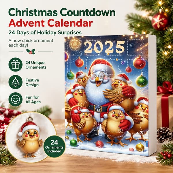 Kyllingpynt Julekalender, 24-dagers Nedtelling til Jul, Stil E, Akryl Tre-sjarm