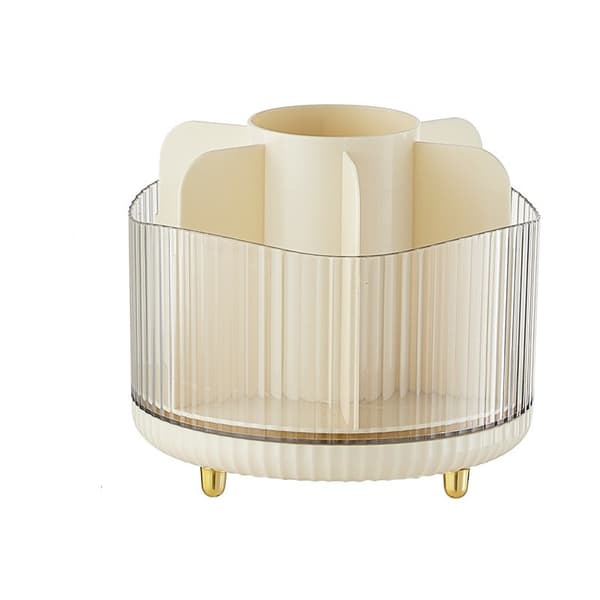 Roterende Kosmetik Organizer, Hvid, 13x15 cm, Opbevaringsboks med Flere Rum, PET+ABS