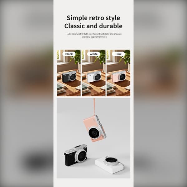 64 MP digitalkamera, 4K-video, 16x zoom, CCD-sensor, 2,4\" IPS-skjerm, 180° roterende objektiv, hvit
