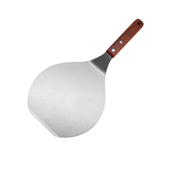 Teppanyaki-spatel 908, rustfritt stål med trehåndtak, rund stekespade for grillrist, 33,8 cm