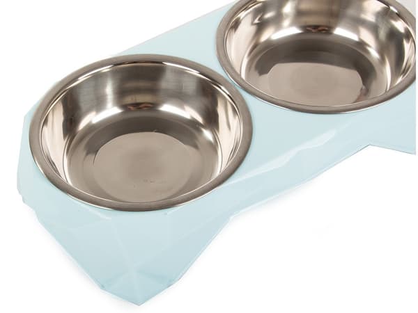 Dobbelt kæledyrsskål, 2x350 ml, rustfrit stål, spildfri, plastbase, hund & kat