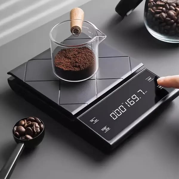 Digital kaffevægt 5kg/0.1g med timer, USB-opladning, sort