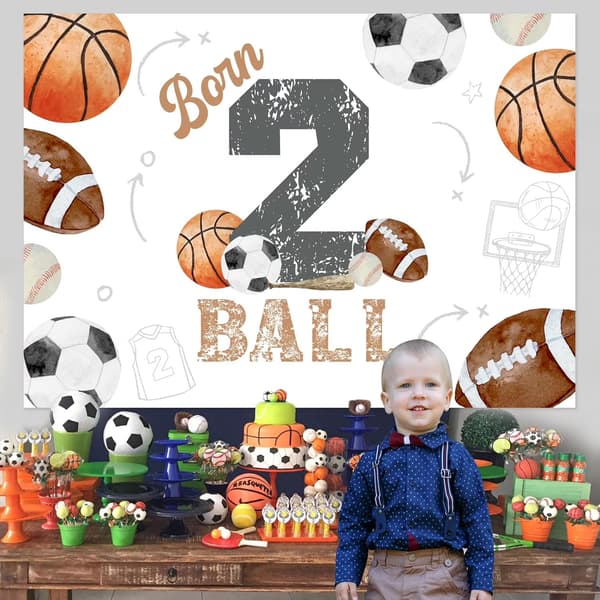 5x7ft Sportstema 2-årsdag Bakteppe, Basketballdekor, Vinylbanner for gutter