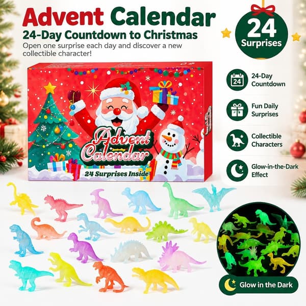 Halloween-adventskalender 24-dagers nedtelling, selvlysende dinosaurer blindboks