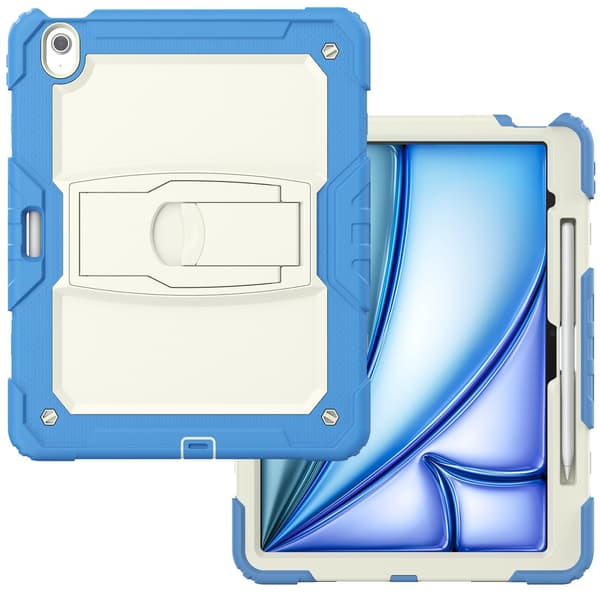 Silikon PC-surfplattafodral för iPad mini6 2021, med axelrem och stativ, beige cyanblå