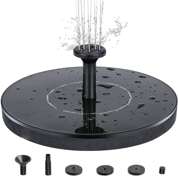 Solar Springvandspumpe 16 cm Sort, 4 Dyser, ABS, til Fuglebad Dam