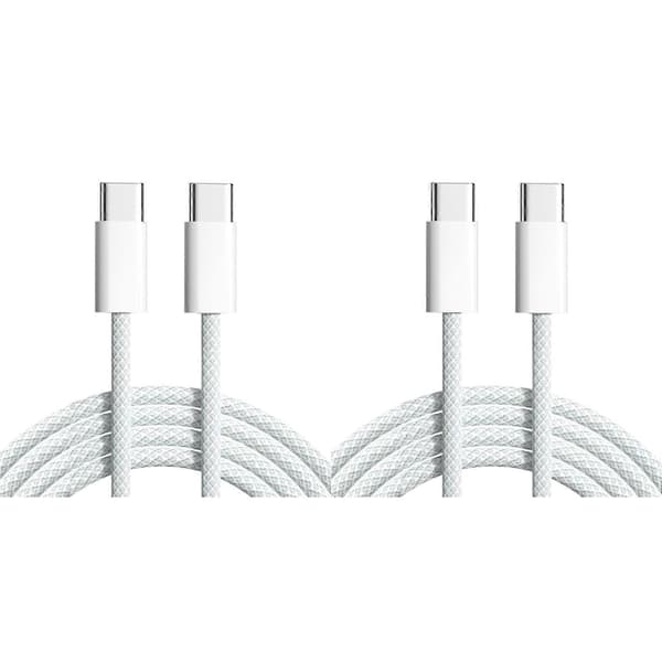 2X iPhone 15 Macaron-datakaapeli, kaksi Type-C-pikalatausta, punottu datakaapeli C-C 60W 100cm kaapeli, harmaa valkoinen