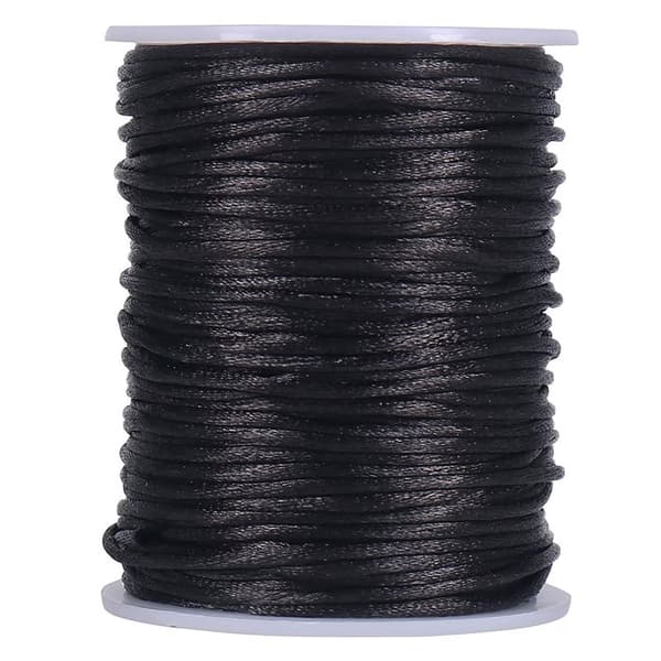 Satin Rattail Polyester Snor 2mm, 90m Sort Perlesnor til Makrame Armbånd & Smykkefremstilling
