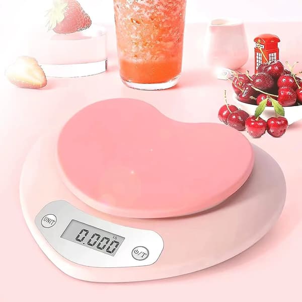 Lyserød Hjerteformet Digital Køkkenvægt, 5kg/1g, LCD-Display, Tarafunktion