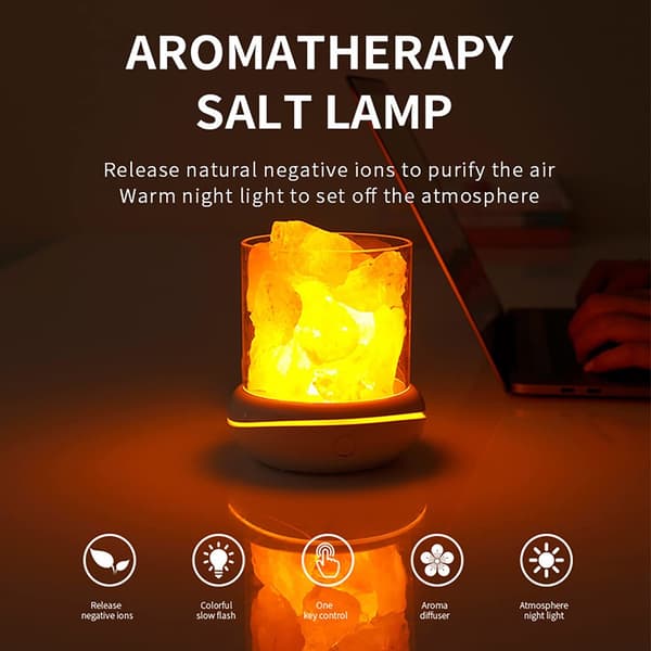 Saltkrystalllampe nattlys, USB-aromadiffuser, duftoljediffuser for kontor, yoga, soverom