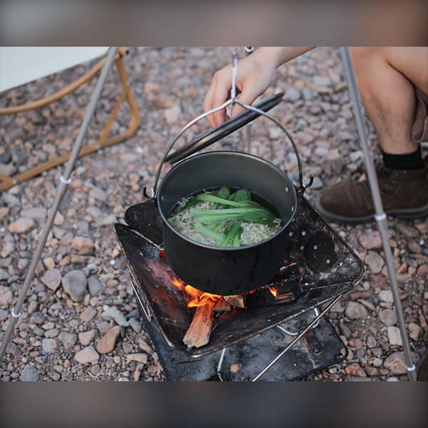 Campingstativ til gryde, justerbar kæde, aluminiumslegering og rustfrit stål, bærbar, sølv