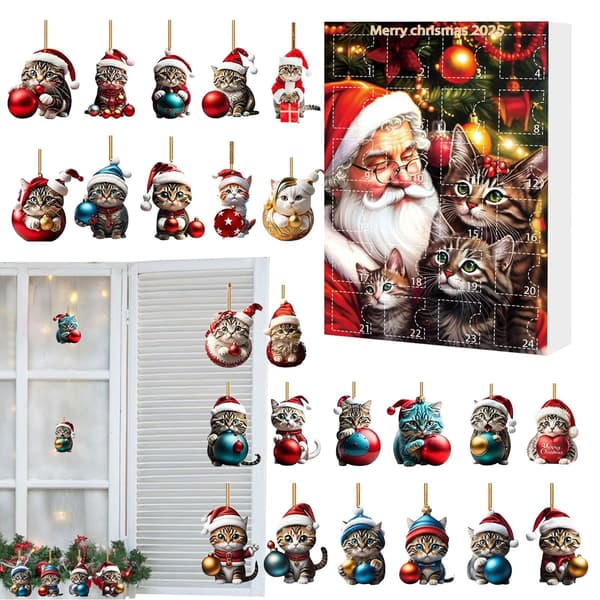 Kattpynt Julekalender, 24-dagers nedtelling, Akryl Katteanheng, Modell C