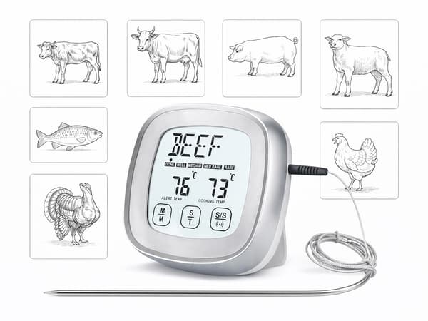 Digital kökstermometer med sond, rostfritt stål, -20°C till 300°C, LCD-display Silver