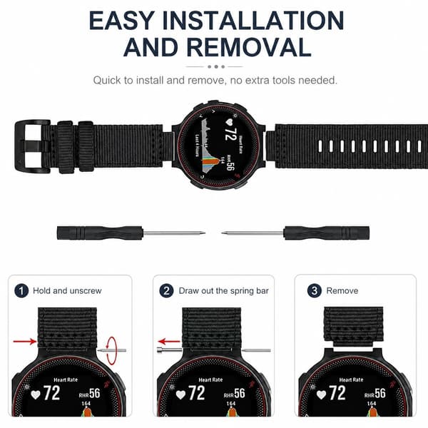 Nylon Urrem til Garmin, Sort, Justerbar, 13-21 cm Håndled