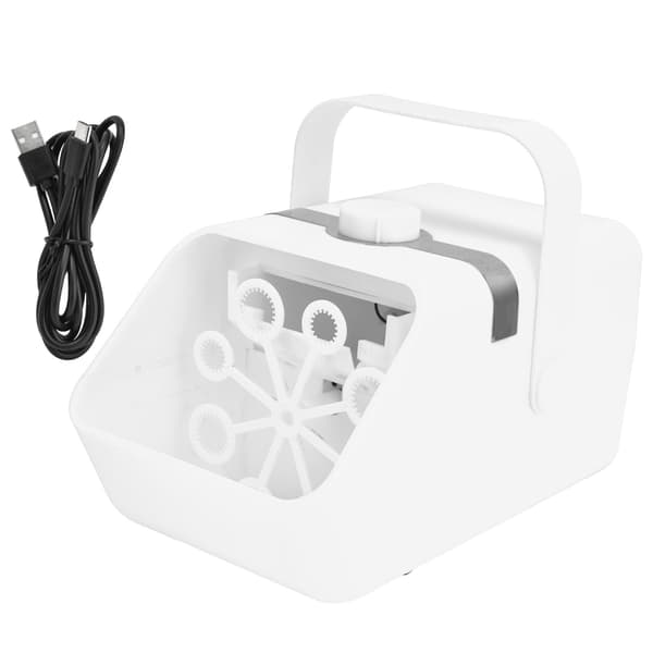 Elektrisk bubbelmaskin, USB-driven, automatisk bubbelblåsare, leksak för inomhus- och utomhusfester, vit