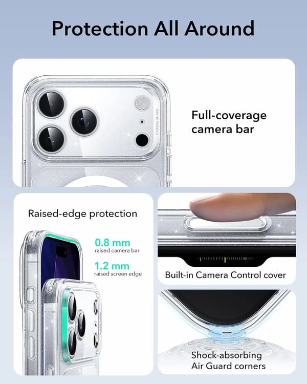 B-Clear Shimmer iPhone 17 Pro-deksel - Kamerakontroll, MagSafe-kompatibelt TPU-deksel