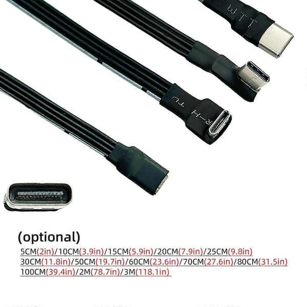 USB C Han til USB C Hun Forlængerkabel 90 Graders Fladt USB C Kabel 18W Opladning Dataoverførsel 480Mbps side bend 0.2m
