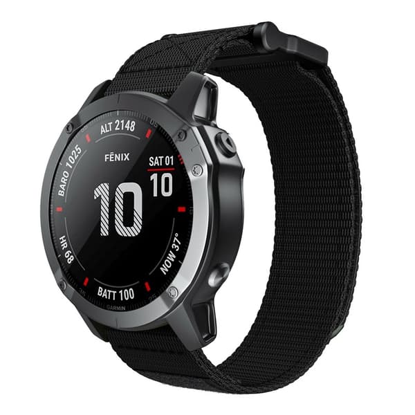 22 mm nylonurrem til Garmin Fenix 5/6/7 Forerunner Approach, sort Black