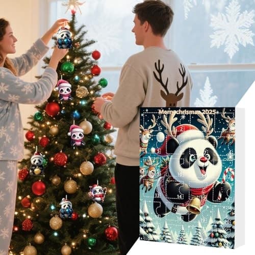 Julnedräkningskalender, 2D Akryl Panda Prydnad, 24-dagar, Stil A