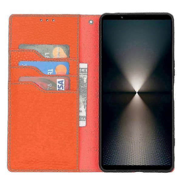 Äkta Läderfodral med Litchi-textur för Sony Xperia 1 VI Orange