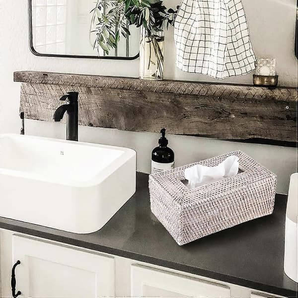 Tissue Box Cover Rektangulær Tissue Box Rattan Tissue Box Holder, Wicker Dekorativ Tissue Holder, Whitewash