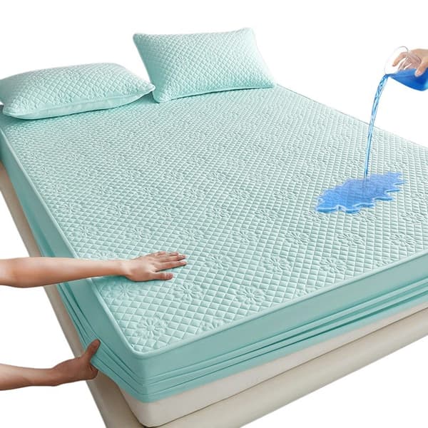 Jasmine Vandtæt Tekstureret Madrasbeskytter med Elastiske Stropper, Grøn 200x200cm