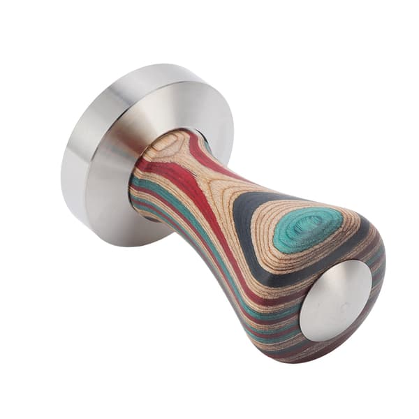 Kaffetamper, 51 mm, trehåndtak, base i rustfritt stål, fargerik, flat pulverpresse