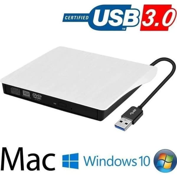 Ekstern DVD-brænder, ultraslank USB 3.0, hvid, bærbar til bærbar computer