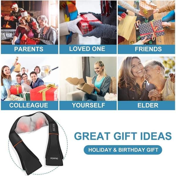 Elektrisk Shiatsu Nack- och Ryggmassager med Värmeterapi, Djupknådande Noder för Muskelvärk, Ergonomisk Design med 8 Noder