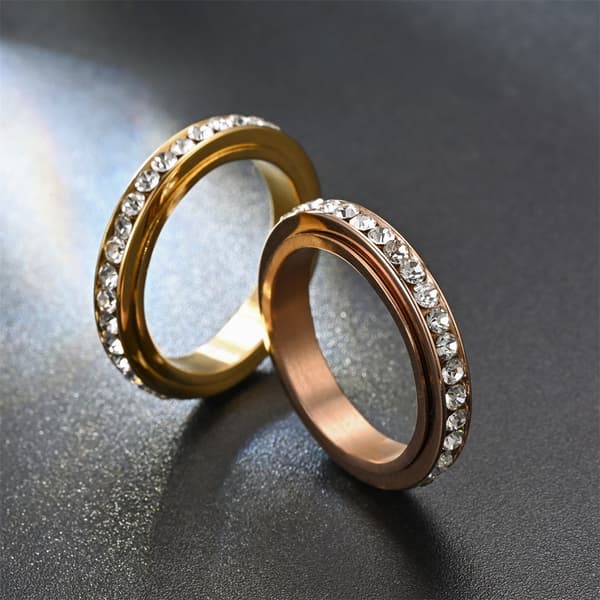 Roterende Angstring, Rosaguld, Rustfrit Stål med Zirkon, 19,9 mm, Stresslindring