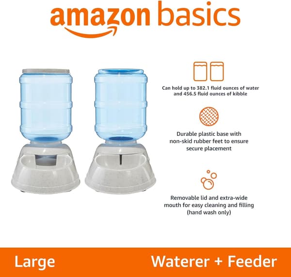 Amazon Basics Vattenautomat för hund och katt, liten, 3,8 liter, transparent Waterer + Feeder L