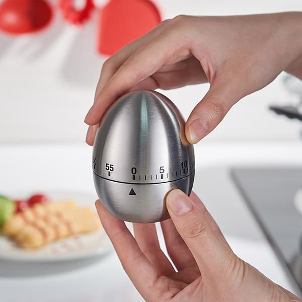 Eggtimer i rustfritt stål, 60-minutters mekanisk kjøkkentimer, sklisikker base, for baking